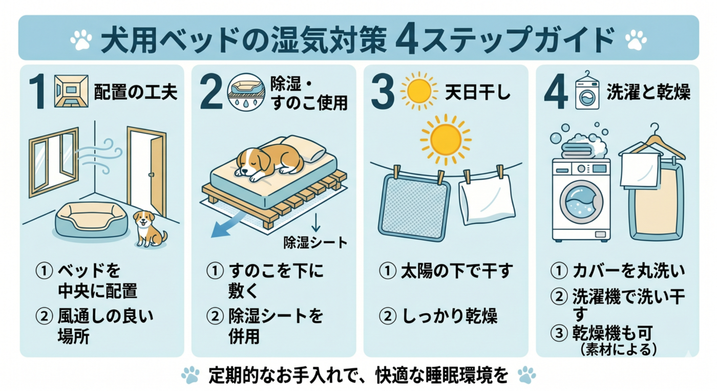 犬用ベッドの湿気対策図解